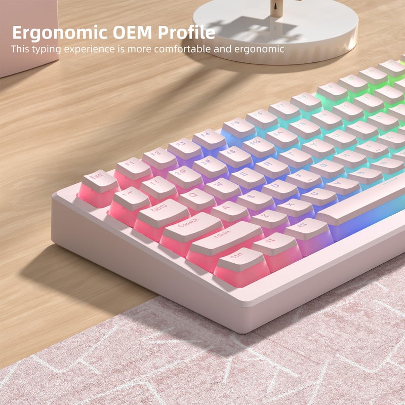 Womier Mechanical Keybaord Keycaps Pudding, PBT Pink Cute Keycaps, Shine Through Key Cap, OEM Profile for 60 65 75 100 Percent 130 Keys MX-stem Switches Keyboard Caps-Pink - Image 3