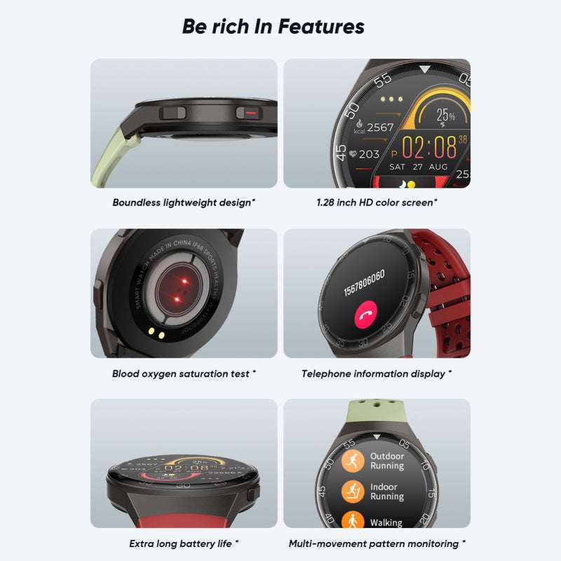 Fitness Watch: 1.28Inch Color Green Screen 2.5D Cambered Surface - VC325 Dual Sensor 24-Hour Heart Rate & Blood Oxygen Monitoring Activity Tracker for Health Monitoring Sports & Daily Life - Image 4