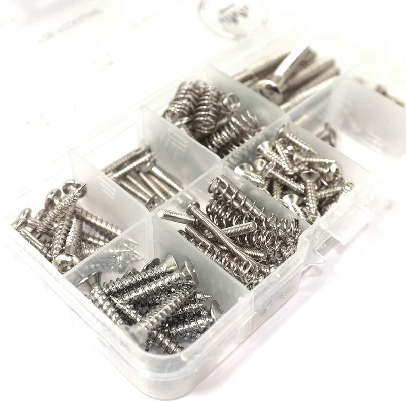 MAKA Guitar Screw Kit Assortment Box Kit for Electric Guitar Bridge, Pickup, Pickguard, Tuner, Switch, Neck Plate, with Springs, 9 Types, Total 149 Screws, Chrome - Image 5