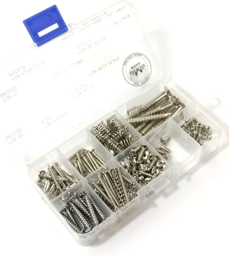 MAKA Guitar Screw Kit Assortment Box Kit for Electric Guitar Bridge, Pickup, Pickguard, Tuner, Switch, Neck Plate, with Springs, 9 Types, Total 149 Screws, Chrome - Image 4