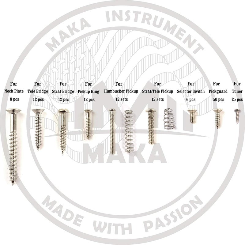 MAKA Guitar Screw Kit Assortment Box Kit for Electric Guitar Bridge, Pickup, Pickguard, Tuner, Switch, Neck Plate, with Springs, 9 Types, Total 149 Screws, Chrome - Image 3