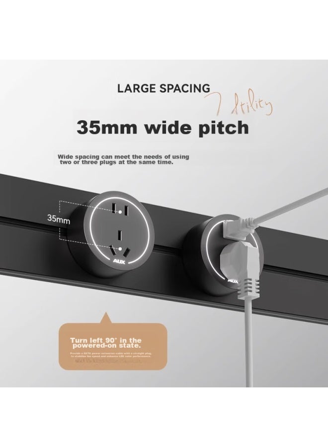Oaks Aux Track Socket, Sliding Rail Mobile Multi-functional Power Strip, Surface-mounted Wall-mounted Track Socket, Suitable For Xiaomi, 50cm Track + 3 Black Five-hole Sockets - Image 3