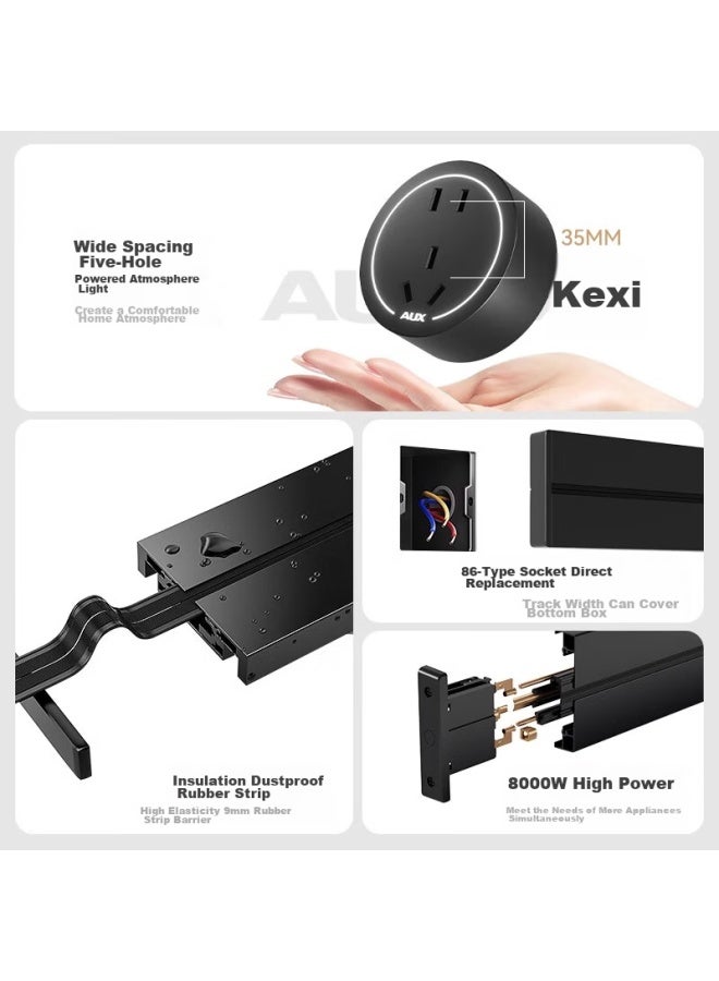 Oaks Aux Track Socket, Sliding Rail Mobile Multi-functional Power Strip, Surface-mounted Wall-mounted Track Socket, Suitable For Xiaomi, 50cm Track + 3 Black Five-hole Sockets - Image 2