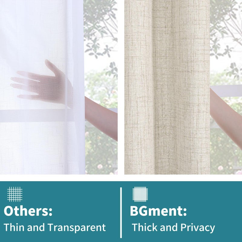 BGment Linen Curtains 40 Inch Length for Kitchen Cafe Window, Short Semi Sheer Drapes Light Filtering with Rod Pocket Back Tab Privacy for Bathroom Window, 2 Panels, 42 X 40 Inch - Image 3