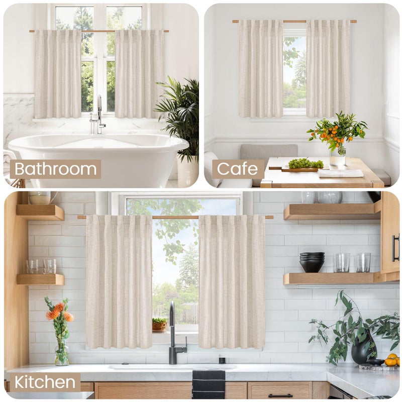 BGment Linen Curtains 40 Inch Length for Kitchen Cafe Window, Short Semi Sheer Drapes Light Filtering with Rod Pocket Back Tab Privacy for Bathroom Window, 2 Panels, 42 X 40 Inch - Image 2