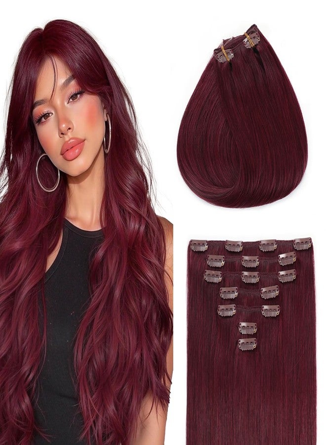 Sunya Clip in Hair Extensions Real Human Hair 7 Pcs Human Hair Clip in Extensions 18 Inch Straight Double Weft Remy Human Hair Extensions Clip ins for Women #99J Burgundy 80G - Image 1
