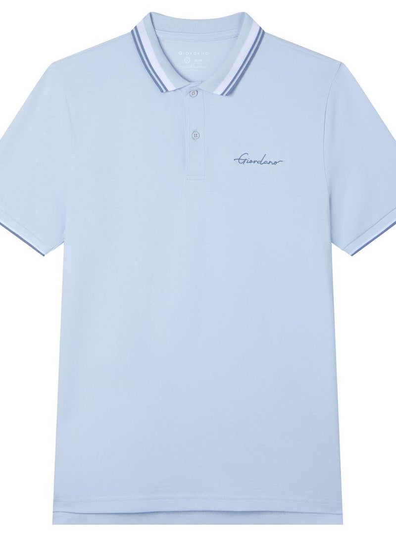 GIORDANO Men’s Slim Pique Polo with Contrast Collar & Signature Embroidery - Image 1