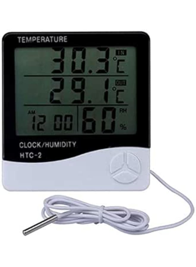 آر دي إن مقياس درجة الحرارة والرطوبة الرقمي RDN HTC-2 بشاشة LCD مع كابل استشعار، أبيض