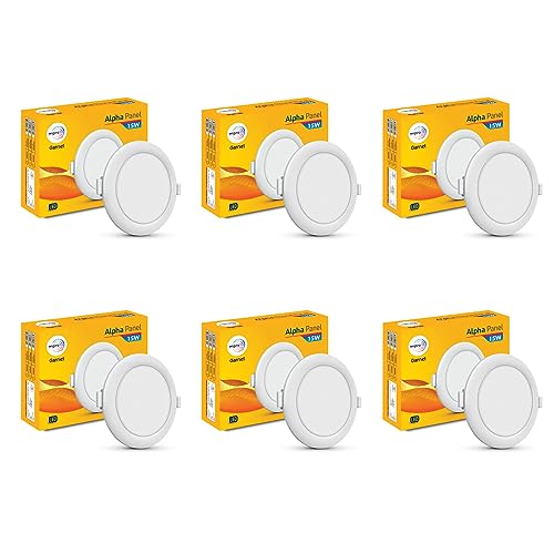 wipro Metal Garnet 15W Round LED Alpha Panel | Cool Day White (6500K) | Recessed Down Light for False Ceiling | Cutout - 153mm | Pack of 6 - Image 1