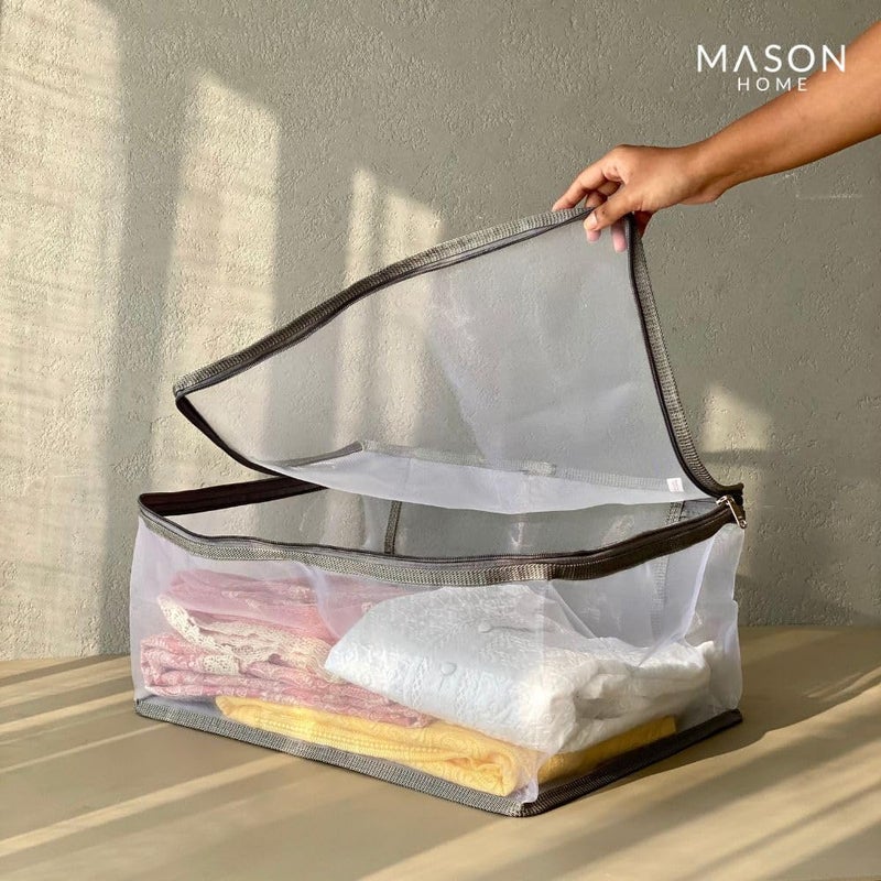 Mason Home NetMesh Lehenga Storage Bag Small 1pc L x B x H 18 x 13 x 9 Clothes Storage Bag Wardrobe Organizer with Transparent Window And Zip Lehengas Sarees Delicate Garments - Image 5