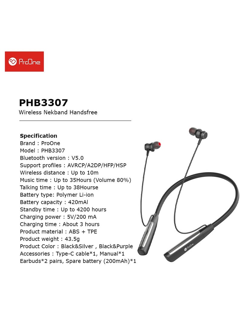 ProOne ProOne PHB3307 Bluetooth Neckband Headphones offering Wireless Connectivity and 35-Hour Music Playtime with Spare Battery for Active Lifestyles  - Image 4