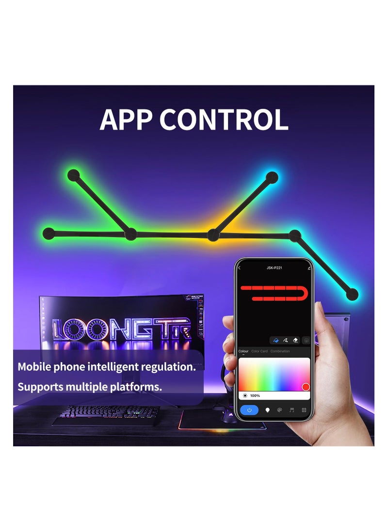 SYOSI - RGB Wall Light, Backlit Modular Wi-Fi Colour Changing Home Decor Lights, LED DIY Geometry Splicing Gaming Lights Work with Alexa and Google Assistant for Game Room, Bedroom (6 Lines, Black) - Image 1