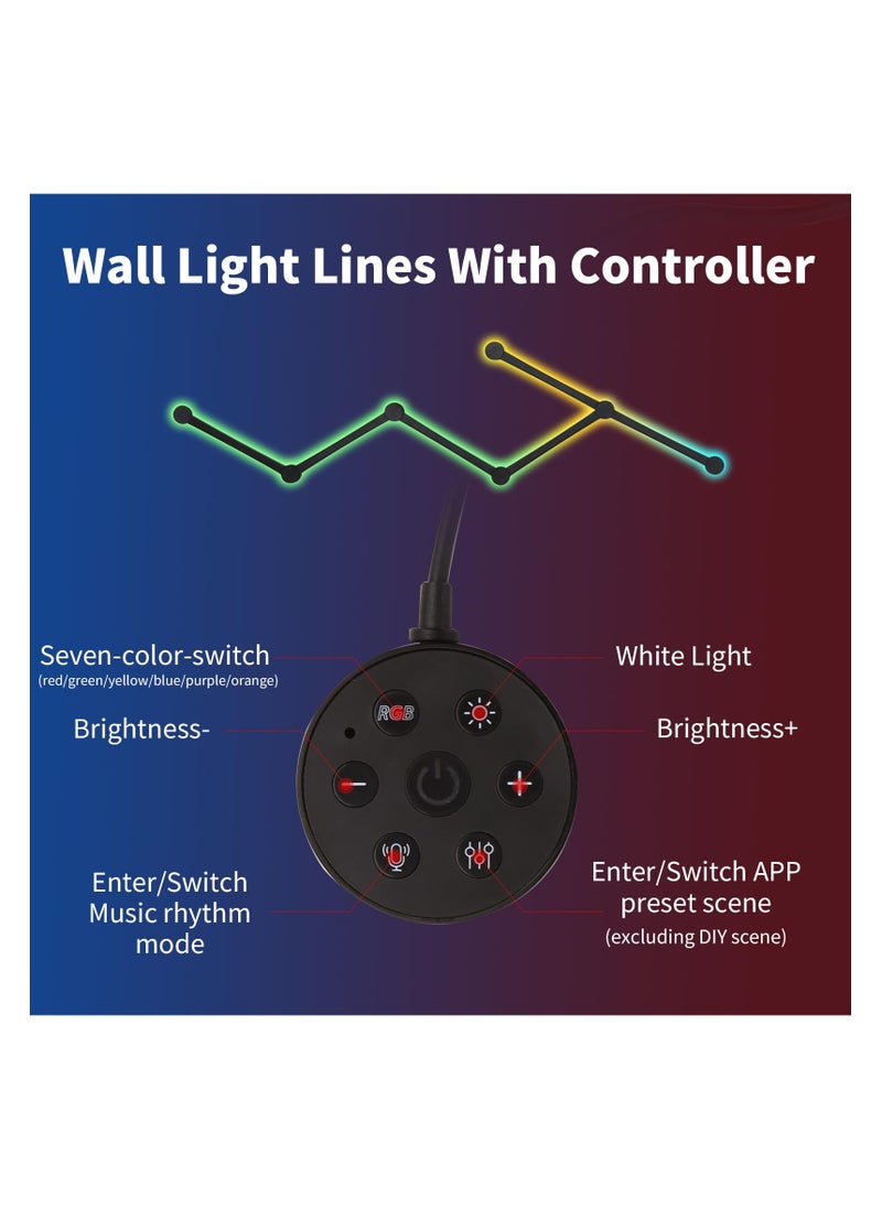 SYOSI - RGB Wall Light, Backlit Modular Wi-Fi Colour Changing Home Decor Lights, LED DIY Geometry Splicing Gaming Lights Work with Alexa and Google Assistant for Game Room, Bedroom (6 Lines, Black) - Image 1