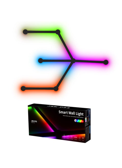RGB Wall Light, Backlit Modular Wi-Fi Colour Changing Home Decor Lights, LED DIY Geometry Splicing Gaming Lights Work with Alexa and Google Assistant for Game Room, Bedroom (6 Lines, Black)