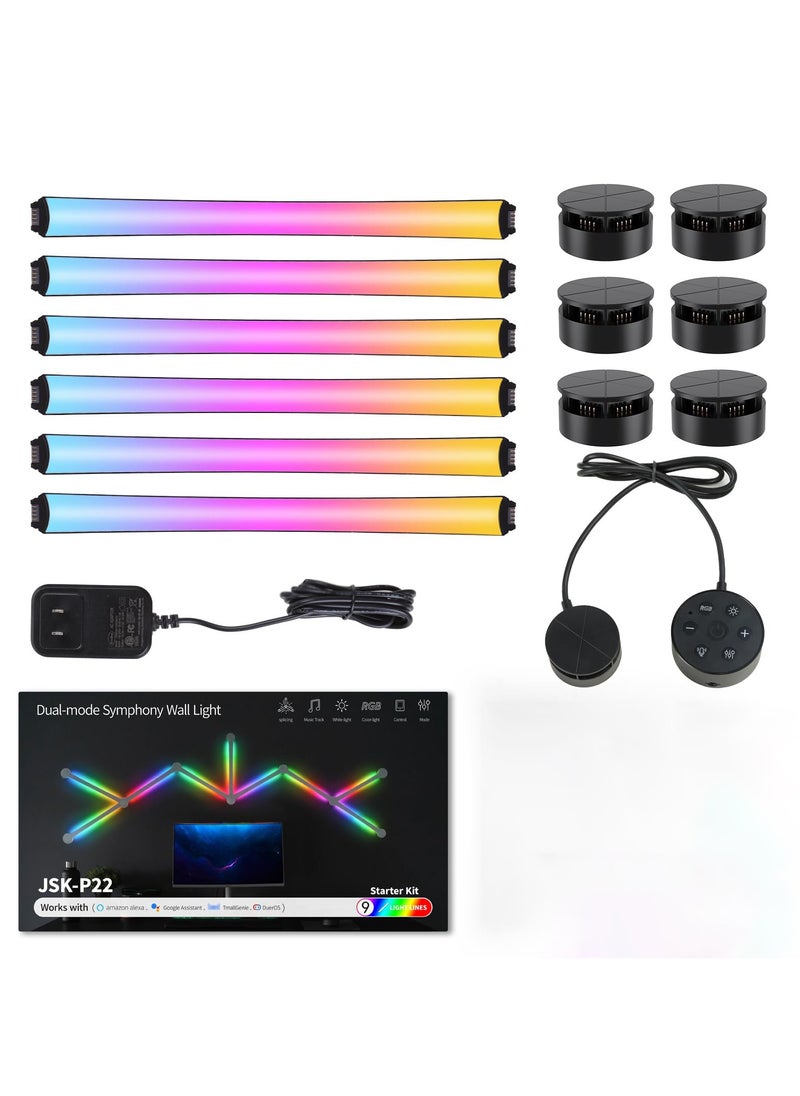 SYOSI - RGB Wall Light, Backlit Modular Wi-Fi Colour Changing Home Decor Lights, LED DIY Geometry Splicing Gaming Lights Work with Alexa and Google Assistant for Game Room, Bedroom (6 Lines, Black) - Image 1