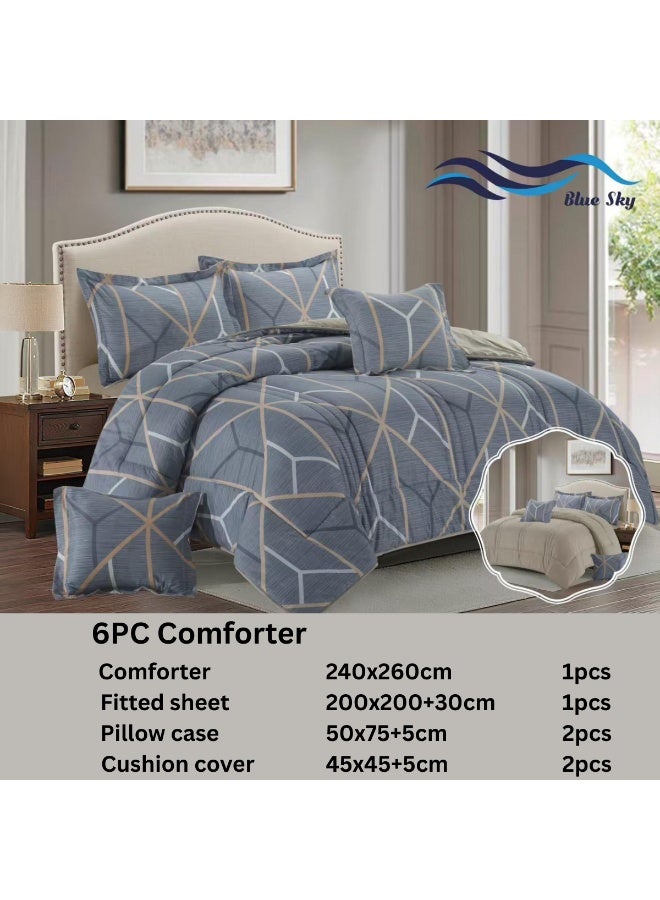 بلو سكاي مفرش سرير نفرين فندقي فاخر – طقم لحاف بحشوة 6 قطع – طقم مفارش يتكون من مفرش  بحشوة وشرشف مطاطي و 2 كيس مخدة و 2 كيس وسادة مربعة – طقم نوم ناعم ومريح - مقاس المفرش 260X240 سم - Image 4