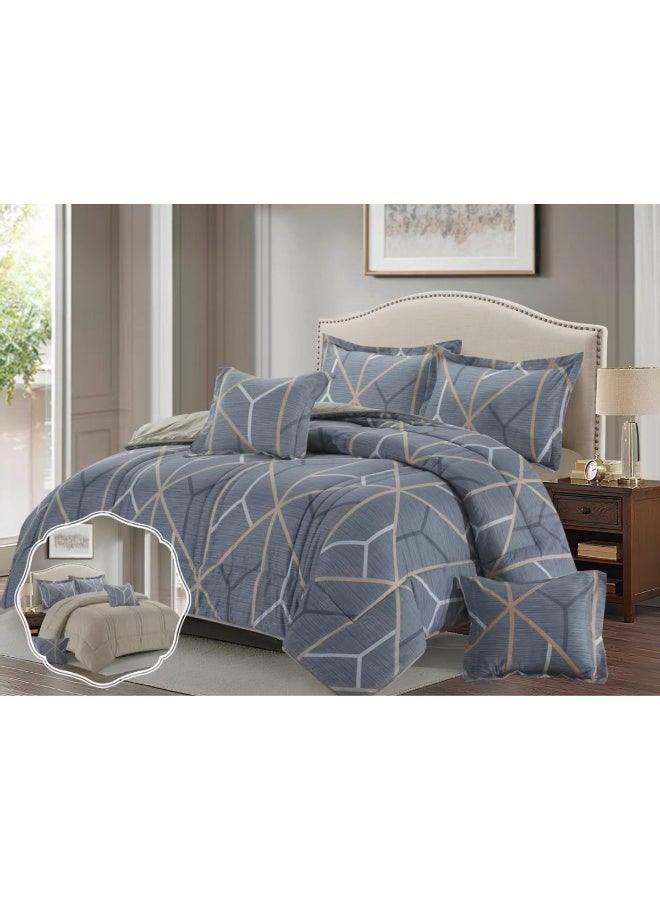 بلو سكاي مفرش سرير نفرين فندقي فاخر – طقم لحاف بحشوة 6 قطع – طقم مفارش يتكون من مفرش  بحشوة وشرشف مطاطي و 2 كيس مخدة و 2 كيس وسادة مربعة – طقم نوم ناعم ومريح - مقاس المفرش 260X240 سم - Image 2