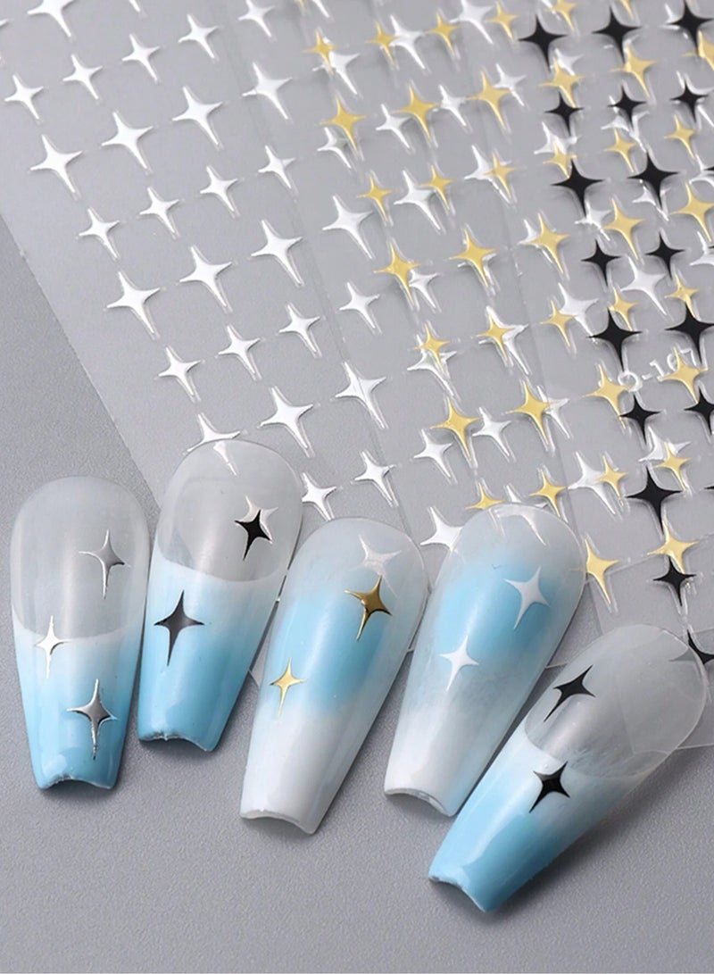 إسكدنيا 8 أوراق من ملصقات أظافر النجوم اللامعة ملصقات أظافر ثلاثية الأبعاد باللون الذهبي والفضي والأسود والأبيض بتصميم ثلاثي الأبعاد لتزيين أطراف الأظافر الفرنسية بنفسك لإكسسوارات فن الأظافر الأكريليك - Image 2