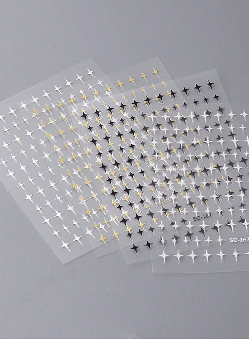 إسكدنيا 8 أوراق من ملصقات أظافر النجوم اللامعة ملصقات أظافر ثلاثية الأبعاد باللون الذهبي والفضي والأسود والأبيض بتصميم ثلاثي الأبعاد لتزيين أطراف الأظافر الفرنسية بنفسك لإكسسوارات فن الأظافر الأكريليك - Image 4