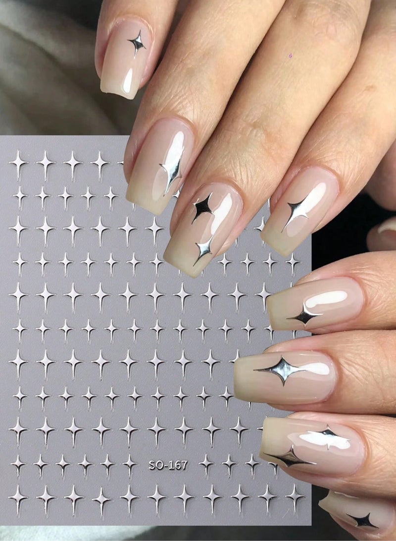 إسكدنيا 8 أوراق من ملصقات أظافر النجوم اللامعة ملصقات أظافر ثلاثية الأبعاد باللون الذهبي والفضي والأسود والأبيض بتصميم ثلاثي الأبعاد لتزيين أطراف الأظافر الفرنسية بنفسك لإكسسوارات فن الأظافر الأكريليك - Image 3