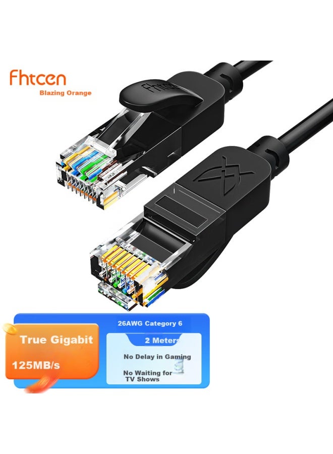 Fhtcen Fenghuotiancheng Cat6 Ethernet Cable, Gigabit High-speed Broadband Connection Wire, Category 6 Home Computer Network Engineering Monitoring, 8-core Twisted Pair Patch Cord, 26awg Black 2 Meters - Image 1