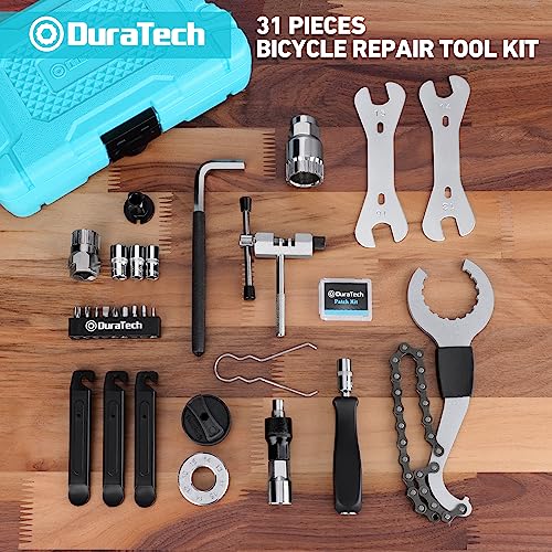 DURATECH 31 Pieces Bicycle Tool Kit, Complete Bike Repair Kit with Storage Box, Mountain Bike Repair Tools, for Mountain, Road, and Park Bicycle with Chain Riveter, Tire Levers, Crank Puller - Image 2
