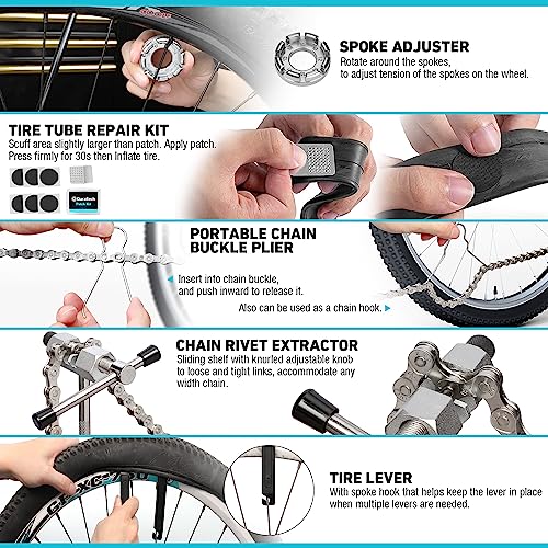 DURATECH 31 Pieces Bicycle Tool Kit, Complete Bike Repair Kit with Storage Box, Mountain Bike Repair Tools, for Mountain, Road, and Park Bicycle with Chain Riveter, Tire Levers, Crank Puller - Image 4