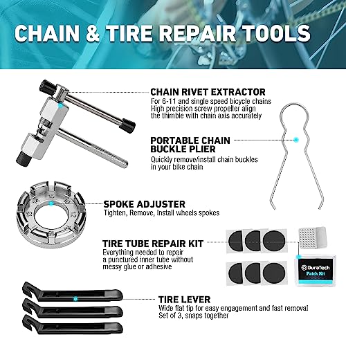 DURATECH 31 Pieces Bicycle Tool Kit, Complete Bike Repair Kit with Storage Box, Mountain Bike Repair Tools, for Mountain, Road, and Park Bicycle with Chain Riveter, Tire Levers, Crank Puller - Image 3