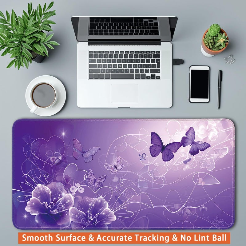 Flodirise Desk Pad Protector, Office Desk Mat, Large Mouse Pad, Non-Slip Desk Blotter, 23.6x11.8 inch, Purple Butterfly - Image 3