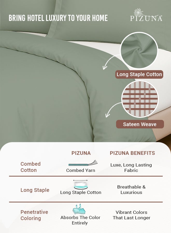PIZUNA Pure Combed Cotton Duvet Cover Single 140x200 cm Sea Foam, 400 Thread Count Cool Breathable 100% Long Staple Cotton Sateen Weave Quilt Cover & 1 Pillowcase (Luxurious Bedding Set) - Image 2