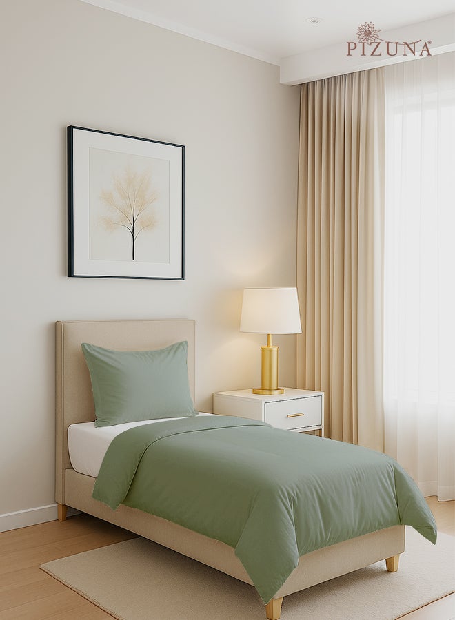 PIZUNA Pure Combed Cotton Duvet Cover Single 140x200 cm Sea Foam, 400 Thread Count Cool Breathable 100% Long Staple Cotton Sateen Weave Quilt Cover & 1 Pillowcase (Luxurious Bedding Set) - Image 1