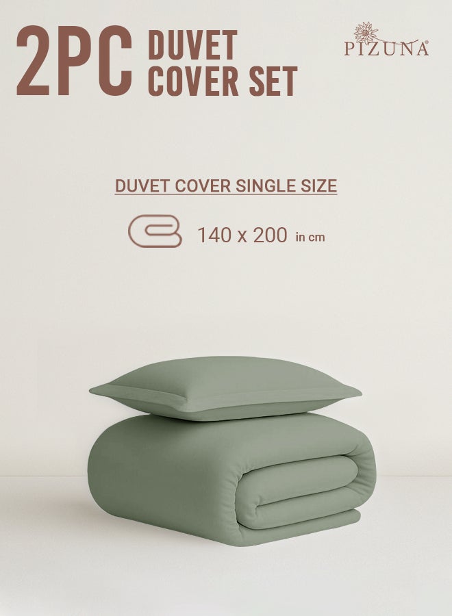 PIZUNA Pure Combed Cotton Duvet Cover Single 140x200 cm Sea Foam, 400 Thread Count Cool Breathable 100% Long Staple Cotton Sateen Weave Quilt Cover & 1 Pillowcase (Luxurious Bedding Set) - Image 3