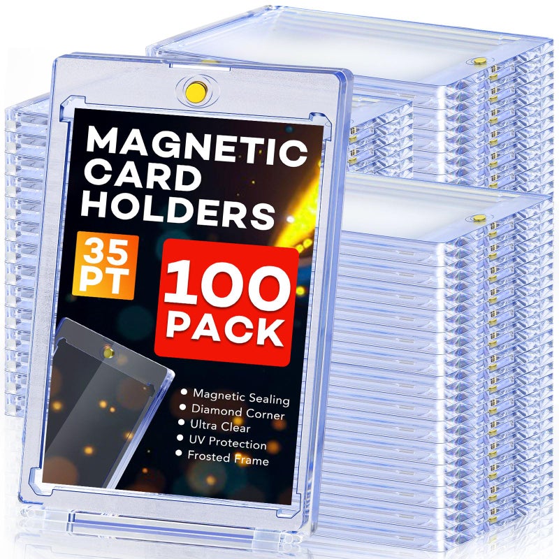 ZENOWICK 100ct Magnetic Card Holders, Magnetic 35pt One Touch Card Holders, U-V Protection Hard Plastic Display Case for Trading, Sports, Baseball, Football, Game Cards - Image 1