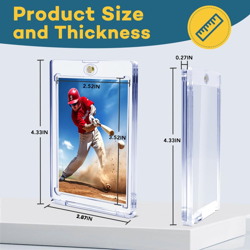 ZENOWICK 100ct Magnetic Card Holders, Magnetic 35pt One Touch Card Holders, U-V Protection Hard Plastic Display Case for Trading, Sports, Baseball, Football, Game Cards - Image 2