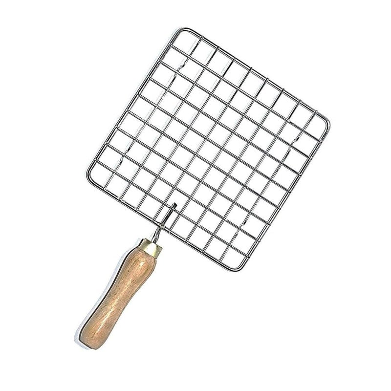 MEETO Square Stainless Steel Roaster Jali – Heavy-Duty Barbecue Grill with Wooden Handle Ideal for Roasting Perfect for Kitchen, Outdoor BBQ, Camping, and Home Cooking - Image 2