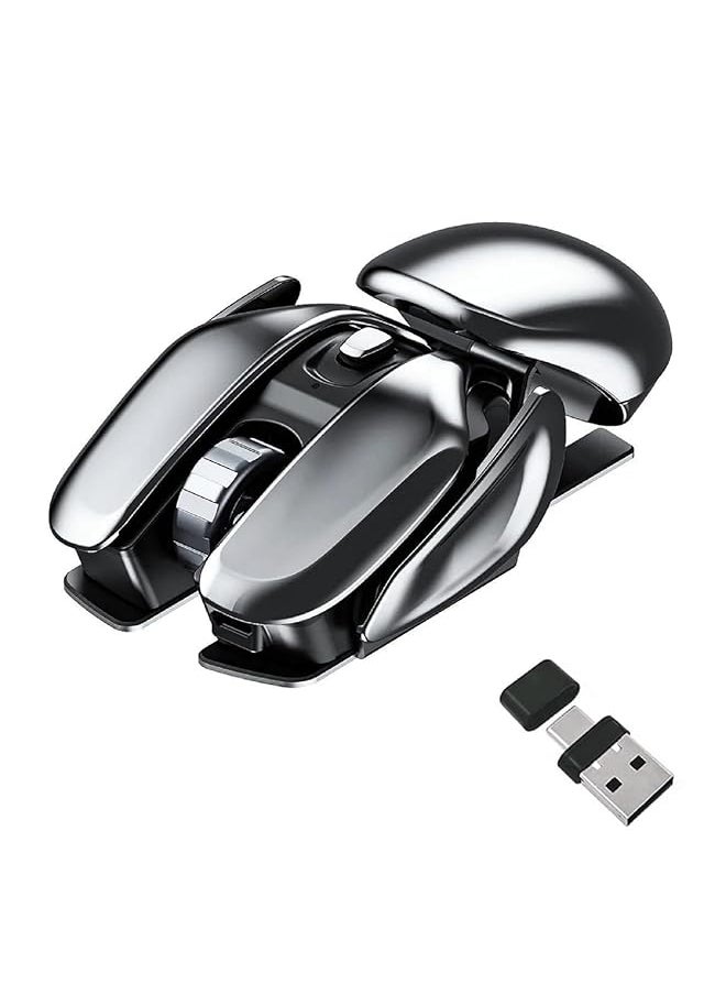 Generic - Unique Look Wireless Mouse With Usb＆Type C 2 In 1 Receiver Rechargeable Silent Click Optical Cordless Mouse For Laptop Pc Computer Macbook And All Usb Type C Devices Metal Grey - Image 1