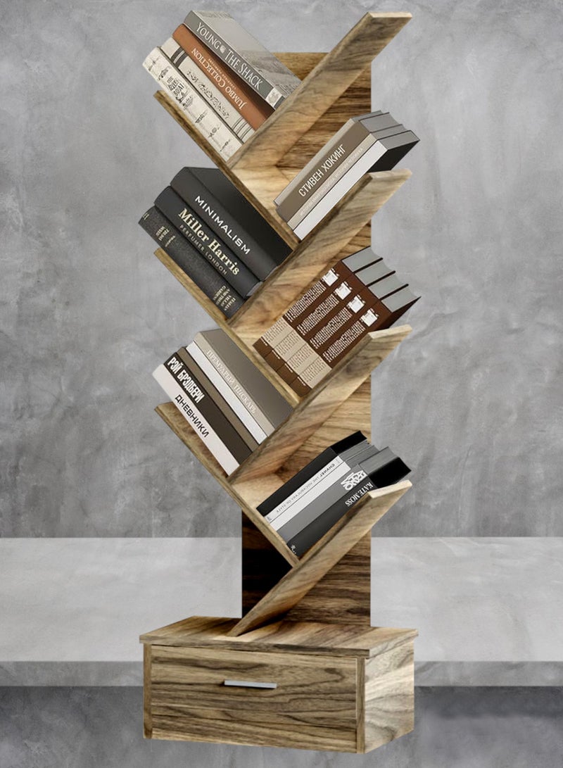 Living Wooden Tree Bookshelf with Drawer Home And Office - Image 1