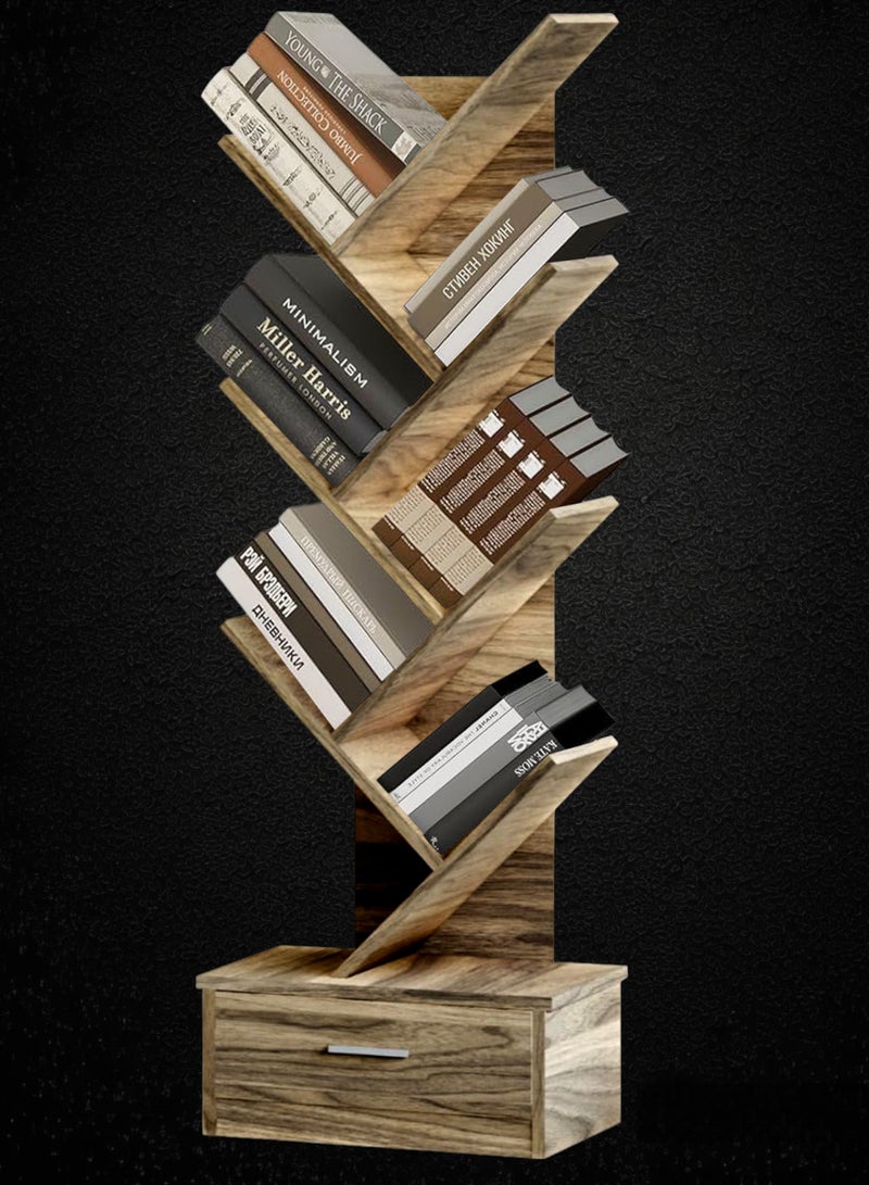 Living Wooden Tree Bookshelf with Drawer Home And Office - Image 2