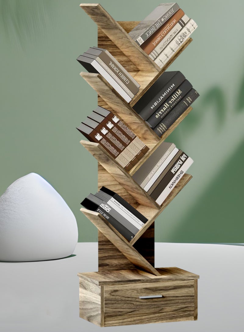 Living Wooden Tree Bookshelf with Drawer Home And Office - Image 3