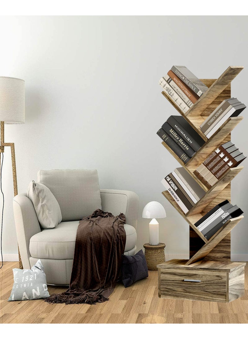 Living Wooden Tree Bookshelf with Drawer Home And Office - Image 4