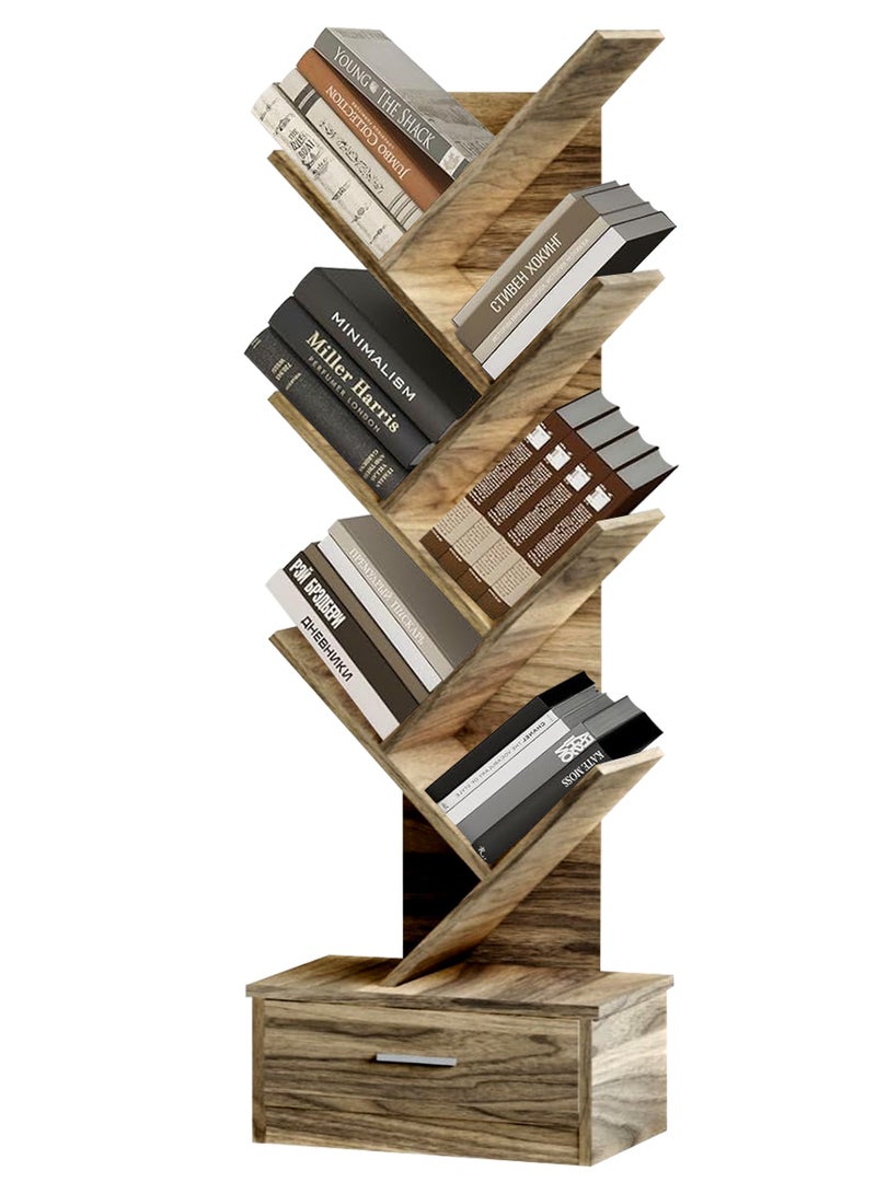 Living Wooden Tree Bookshelf with Drawer Home And Office - Image 5