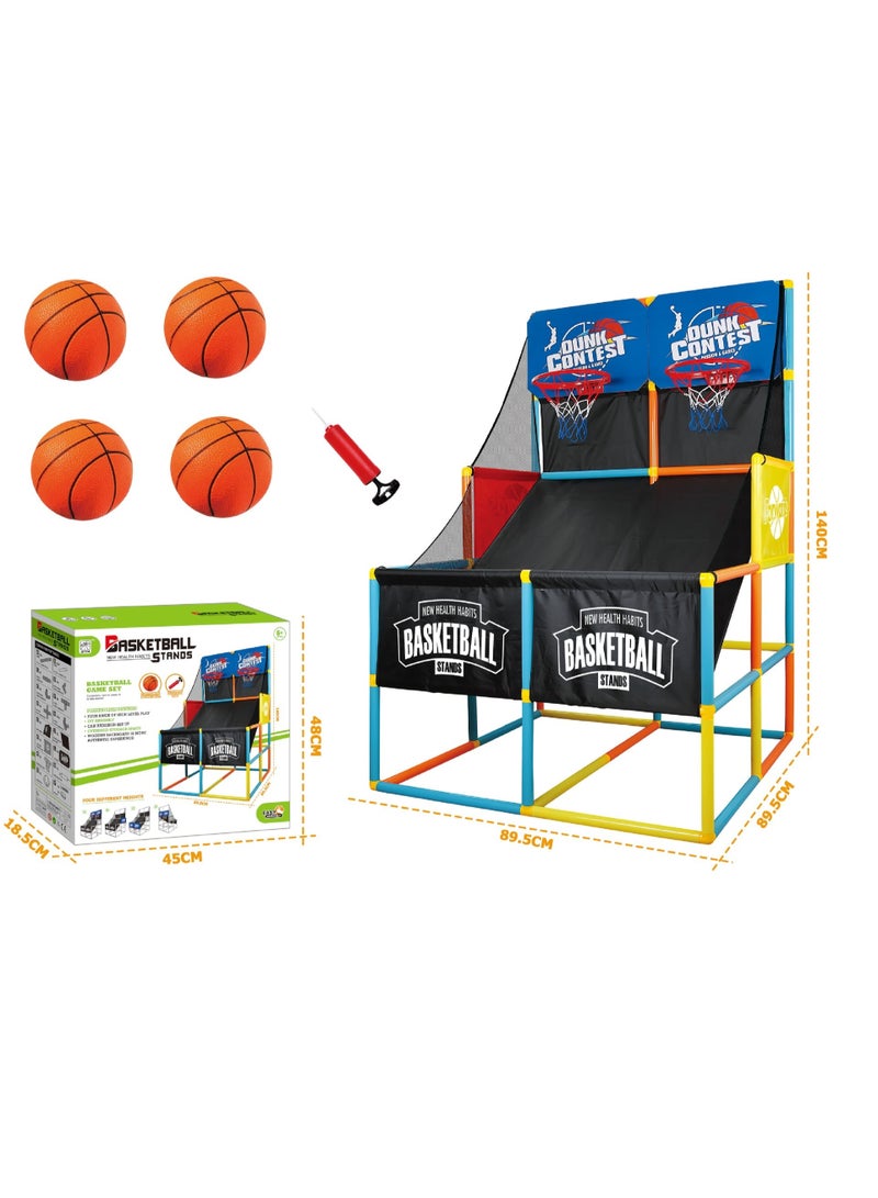 Kids Basketball Arcade Game, Double Shot Basketball Hoop Set with 4 Balls & Pump, Indoor Basketball Shooting Training Toy for Boys Girls Ages 3+, Interactive Sports Toys and Birthday Gift