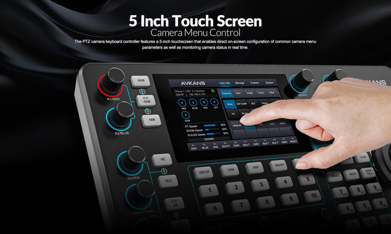 AVKANS Pro PTZ Camera Joystick Controller with 5-inch Touch Preview LCD, IP NDI Camera Controller Keyboard with 4D Joystick for Worship Church Live Streaming Video Production, PoE Enable (5 inch Touch Screen) - Image 2