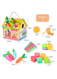 Generic CPC Wooden Montessori Busy House Nut Toolbox Children's Play House Multifunctional Unlock Early Education Educational Toys-Color:Hx-messori Hand Carry Busy House-b  - Image 1