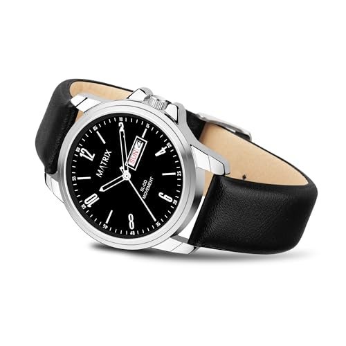 Matrix Hype Collection Day & Date Analogue Wrist Watch with Leather Strap for Men & Boys (Black) - Image 4