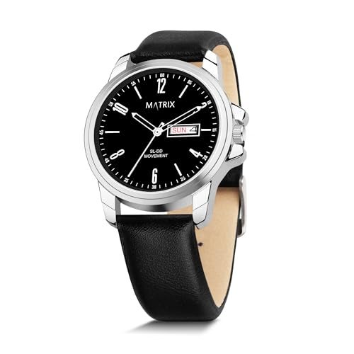 Matrix Hype Collection Day & Date Analogue Wrist Watch with Leather Strap for Men & Boys (Black) - Image 1