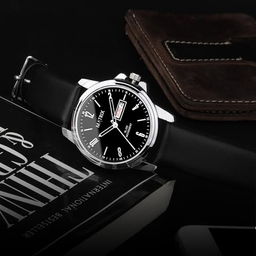 Matrix Hype Collection Day & Date Analogue Wrist Watch with Leather Strap for Men & Boys (Black) - Image 2