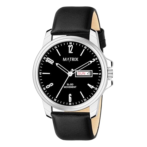 Matrix Hype Collection Day & Date Analogue Wrist Watch with Leather Strap for Men & Boys (Black) - Image 3