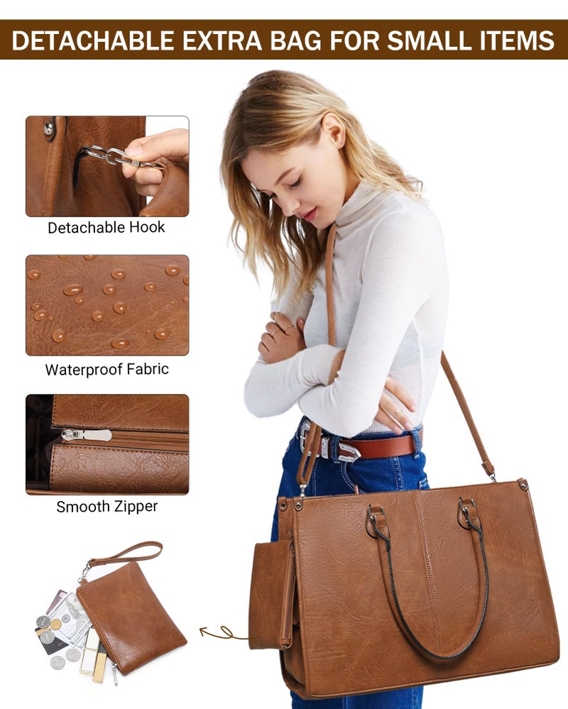 BAVERGE Laptop Tote Bag with Insulated Lunch Compartment for Women Work, PU Leather Lunch Bag with 15.6 Inch Computer Compartment - Image 5