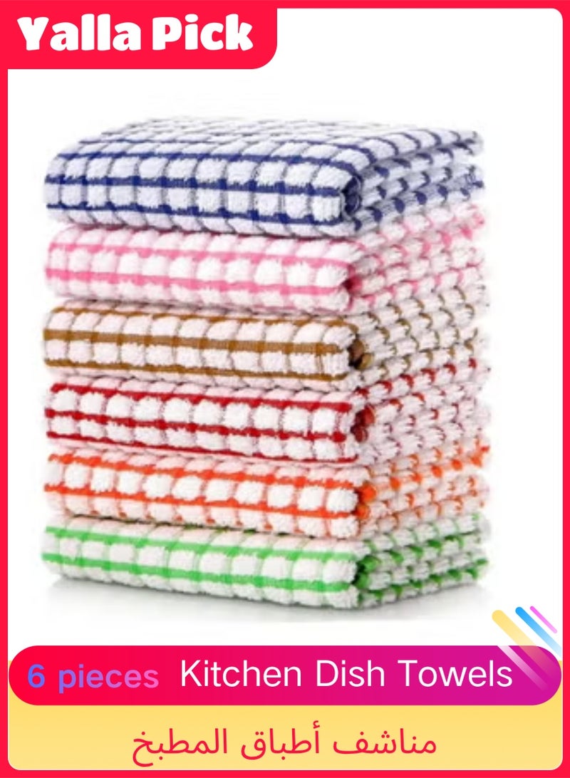 Yalla Pick 6 Pcs 100% Cotton Kitchen Dish Towels, 28x40cm Soft Absorbent Plaid Dish Cloths for Drying Dishes and Surfaces, Lint Free Reusable Cleaning Rags for Home - Image 1